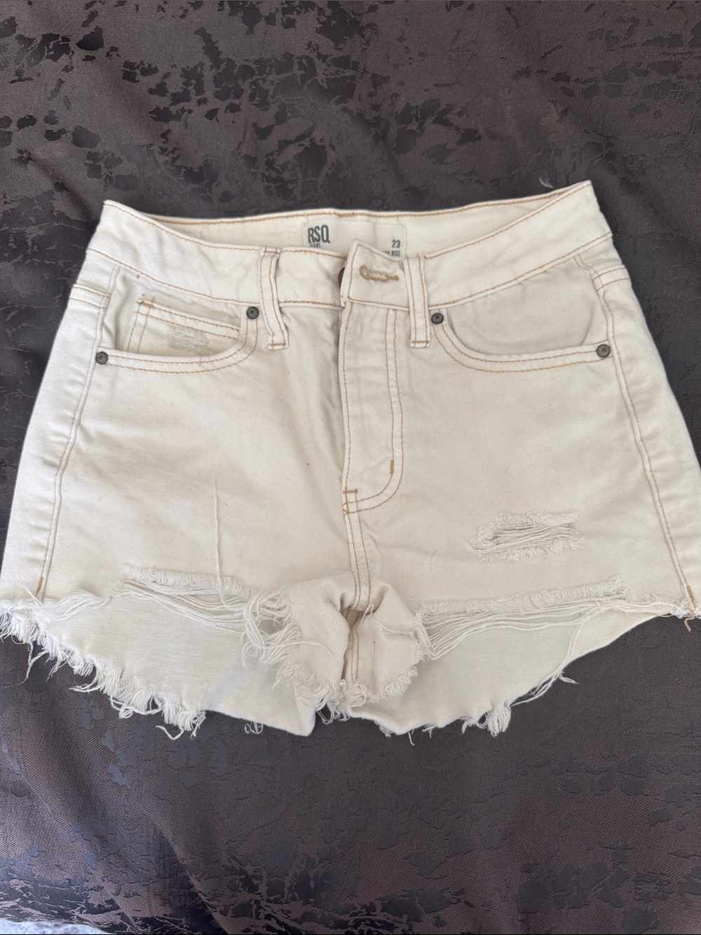 RSQ White Frayed High-Rise Denim Cutoff Shorts